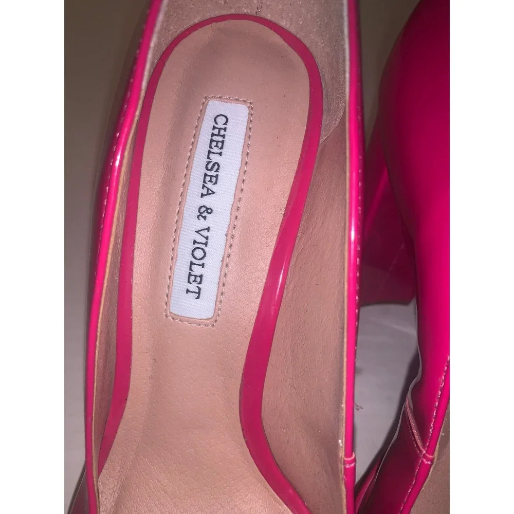Chelsea & Violet Mia Pink Patent Ankle Strap Platform Block Heel Pumps Size 6.5